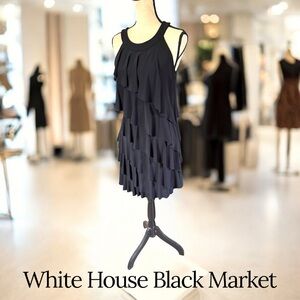 White House Black Market-NWT medium black dress. 6 tiered diagonal ruffles. New!